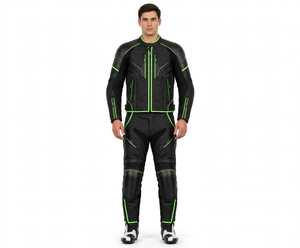 Combinaison de moto en cuir noir et orange unisexe, veste et pantalon coupe-vent, ensemble de protection pour la conduite - Product Image 5