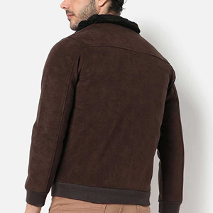 Blouson bomber pour homme avec doublure en fausse fourrure, fermeture éclair, vêtement d'hiver décontracté, coupe classique - Product Image 2