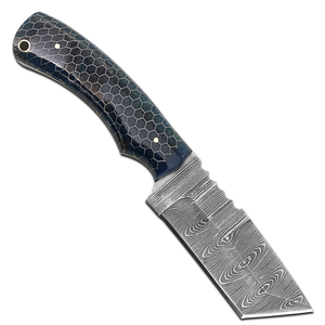 Cuchillo Tanto de Acero de Damasco Hecho a Mano con Funda - Cuchillo de Espiga Completa con Patrón Retorcido y Mango de Resina de Panal - Product Image 4