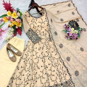 Designer Georgette Gown with 5mm <b>Sequins</b> Embroidery Full Sleeves Micro Cotton Inner Micro Silk <b>Pant</b> and Dupatta Set - Product Image 3