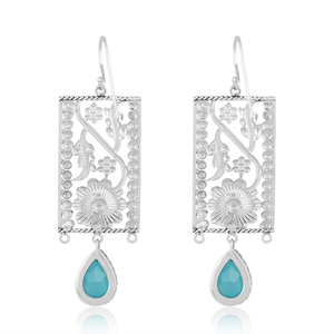 Pendientes de Plata de Ley con Baño de Rodio y Gema de Cuarzo Aguamarina Doble de Santa María Hechos a Mano para Mujer - Lujo para Bodas y Fiestas - Product Image 3