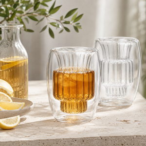 Tasse en verre borosilicate double paroi de 200 ml, faite à la main, sans plomb, isolée, pour café, thé, latte, expresso, réutilisable, en gros - Product Image 1
