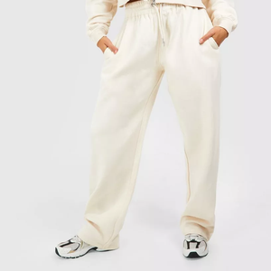 Women's Cream Hooded <b>Zip</b>-Up Tracksuit Set Full Length Loose Fit Side Pockets Casual Autumn Wear 100% Cotton Sweatpants - Product Image 3