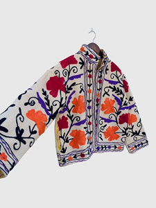 Veste florale brodée à la main, col mandarin, manches longues, coton, style Prairie Chic pour femme, printemps - Product Image 2