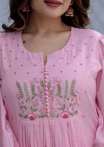 Pink Embroidered Kurti Kurti Set for Women Modern Indian Pakistani Outfit Casual Wedding Party Wear - Product Image 5