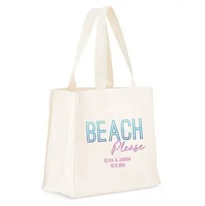 2022 White Beach Tote Bag Manufacturer online shopping Foldable White Plain Cotton long Handle Canvas Beach Bag Tote