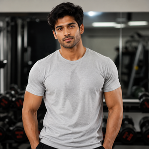 T-shirt sportif slim fit pour homme, 100% coton jersey, couleur unie, respirant, 180 grammes, pour entraînement et activités de gym - Product Image 1