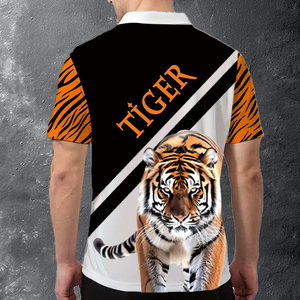 Polo d'été pour homme à imprimé tigre par sublimation |   T-shirt tendance à col zippé avec graphisme 3D |   Haut décontracté pour homme avec motif animalier vibrant - Product Image 5