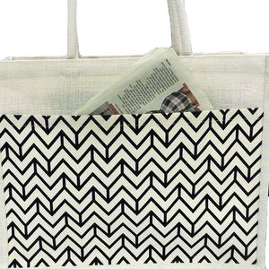 Eco-Friendly Jute Shopping <b>Tote</b> <b>Bag</b> External Geometric Soft Padded <b>Pocket</b> Handle Silk Screen Motif Printed <b>Pocket</b> Friendly - Product Image 6