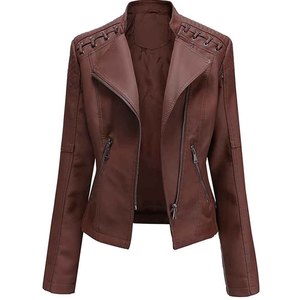 Chaqueta de Cuero para Mujer, Estilo Motero, Ajustada, Abrigo de Invierno Cálido, Personalizable con Logotipo, Venta al Por Mayor - Product Image 1