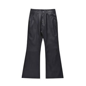 Pantalones de Hombre de Cintura Media, Corte Acampanado, Negros, de Poliéster, Casuales, con Bolsillos Laterales, Cierre de Botón, Antiarrugas, Peso Medio, para Otoño - Product Image 1