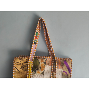 Bohemian <b>Patchwork</b> Cotton Tote <b>Bag</b> Panelled Design Open Top Shopping Carryall All Seasons Style - Product Image 2