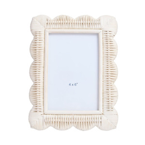 Scallop Rattan <b>Picture</b> <b>Frame</b> Wicker Photo <b>Frame</b> Decorative Tabletop <b>Frame</b> <b>Rustic</b> Accent Perfect For Bedroom Home Decoration - Product Image 1