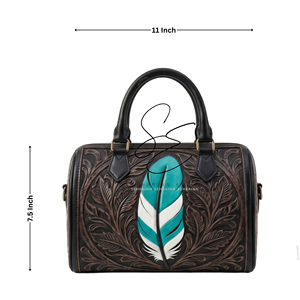 Black Western Mini Duffle Bag <b>Tooled</b> <b>Leather</b> Speedy Purse Turquoise Feather Cowgirl Boston Handbag Women Premium Purses - Product Image 3