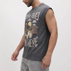 เสื้อยืดคอกลมแขนกุดสำหรับผู้ชาย Five B พร้อมลายพิมพ์ ทรงลำลอง ความยาวปกติ เสื้อกล้ามผ้าฝ้ายระบายอากาศได้ดี - Product Image 5