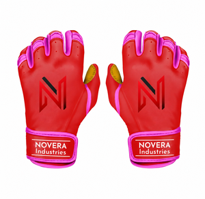 NOVERA INDUSTRIES 2026 Baseball Batting <b>Gloves</b> Custom Logo Short Cuff Leather New Design Premium Right/Left Hook Loop <b>Gloves</b> - Product Image 1