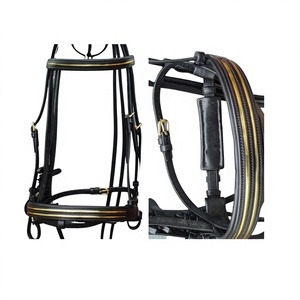 Los más vendidos suave acolchado Snaffle Bridle Nosebands Browbands ecuestre Western Saddle Riding Leather Reins Golden Pipine Horse - Product Image 1