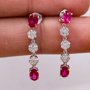 ต่างหูทรงหยดน้ำรูปไข่ทับทิมธรรมชาติ ทองคำขาว 18K |   เครื่องประดับเพชรแบบห้อย ของขวัญสำหรับผู้หญิง ขายส่ง - Product Image 3