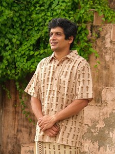 Hand-Block Printed Men Short Kurta Premium Breathable Organic Cotton Fabric Relaxed Fit Classic Collar <b>Half</b>-Sleeves <b>Shirt</b> - Product Image 3