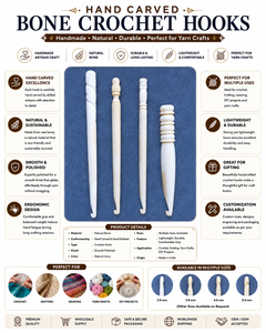 Hand Carved Bone Crochet Hooks Handmade Knitting Needles Ergonomic Crochet Hook <b>Set</b> for Yarn Craft DIY <b>Sewing</b> Tools - Product Image 6