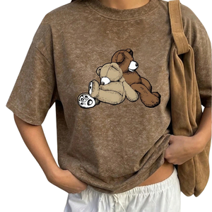 เสื้อยืดแขนสั้นคอกลมพิมพ์ลายการ์ตูนหมีสไตล์วินเทจ ผ้าฝ้าย 100% ระบายอากาศได้ดี เหมาะสำหรับใส่เที่ยวเล่นในฤดูร้อน - Product Image 1