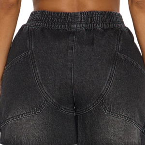 <b>Women's</b> Black <b>Denim</b> <b>Cargo</b> <b>Shorts</b> High Waist Casual Utility Regular Fit Raw Hem Fashion Streetwear Summer Breathable Quick Washed - Product Image 4