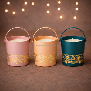 Porte-bougies cylindriques marocains en métal, ensemble de 3 pour la Saint-Valentin - Product Image 2