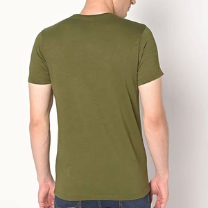T-shirt en coton tricoté décontracté pour homme, vert olive, imprimé abstrait, manches courtes, col rond, coupe classique - Product Image 4