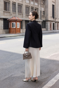 Conjunto de 2 Piezas para Mujer: Blazer Largo de Seda con Cuello Entallado y Manga Larga, Tejido Sólido Transpirable, Asimétrico, Formal de Oficina - Product Image 3