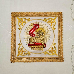 Châle liturgique d'église brodé à la main Agnus Dei en fil d'or - Lin d'autel liturgique Agneau de Dieu en fil d'or - Lin liturgique de qualité supérieure - Product Image 1