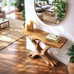 Table console en bois sculptée sur mesure, table d'entrée moderne pour hôtels et projets d'aménagement intérieur commercial, bois naturel - Product Image 4