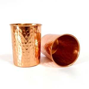 Copper Cups Hammered Finish Drinking Cup Set of 2 Kitchen Use Minimalist Design - Product Image 1