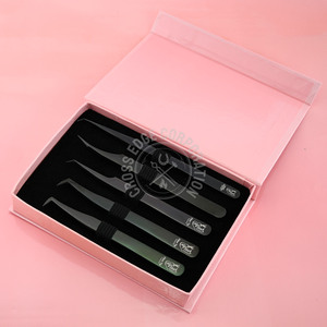Pinzas para Extensión de Pestañas con Punta de Fibra Negra Personalizadas, Curvadas, Clásicas, Antideslizantes, Herramienta de Aislamiento para Pestañas Individuales - Product Image 1