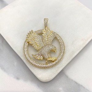Pendentif Aigle de Luxe Sertie de Moissanite pour Hommes, Plaqué Or, Style Hip Hop, Breloque Collier Oiseau en Vol, Bijou Tendance pour Rappeur, Cadeau - Product Image 1