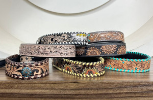 Fabricant professionnel de luxe collier de chien en cuir repoussé à la main en cuir véritable motif tournesol occidental colliers réglables pour animaux de compagnie - Product Image 6