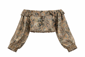 Women's Polyester Printed Paisley Off Shoulder Crop <b>Top</b> Manufacturer - Product Image 2