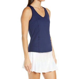 Camiseta sin mangas de punto azul marino para mujer, cuello redondo, color liso, transpirable, ecológica, informal, estilo urbano corto - Product Image 5