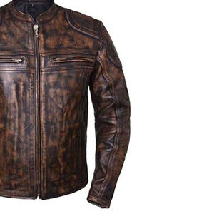 Veste en cuir véritable de vache vieilli pour homme, style motard vintage, fournisseur en gros OEM ODM pour l'hiver - Product Image 5