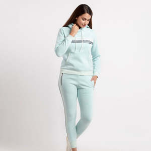 Ensemble de survêtement bleu ciel pour femme 100 % coton avec capuche, poches cache-oreilles et col en dentelle - Product Image 5