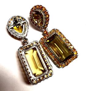 925 Sterling <b>Silver</b> Diamond <b>Stud</b> Earrings with Natural Lemon Quartz Spessartite Gemstone Rhodium Plated Luxury Party Jewelry - Product Image 3