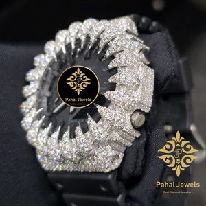 Reloj de Cuarzo con Incrustaciones de Diamantes, Esfera Negra, Pantalla Digital y Analógica, Bisel con Pedrería, Reloj de Pulsera para Hombre - Product Image 4