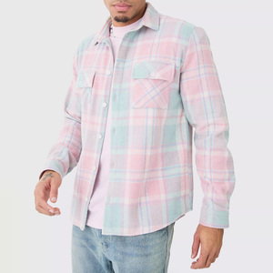 Chemise en flanelle à carreaux surdimensionnée délavée style vintage – Haut décontracté à manches longues pour homme avec poche, vente en gros personnalisée - Product Image 3