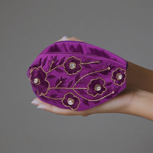 Luxury Purple Floral Comfortable Embroidered Knot <b>Headband</b> Elegant <b>Beaded</b> Fabric Hairband for Women & Girls Boutique Collections - Product Image 3