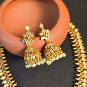 Fashion Jewelry Set Small Matte Necklace with Jhumka - Product Image 2