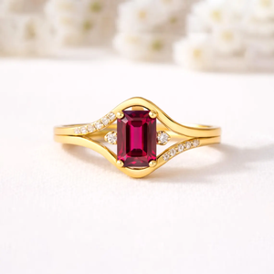 <b>Emerald</b> Cut Ruby <b>Ring</b> Split Shank July Birthstone <b>Ring</b> Natural Red Gemstone Statement <b>Ring</b> 925 Sterling <b>Silver</b> 18K Gold Filled - Product Image 2