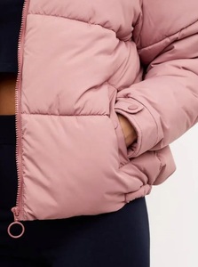 <b>Pink</b> Puffer Jacket Stand Collar Zipper Closure Casual Winter Windproof Thick Polyester Wadding Short Length Regular Fit - Product Image 4