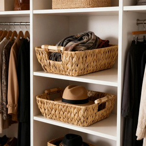 Wicker <b>Storage</b> Baskets with Wooden Handles Hand Woven Water Hyacinth <b>Storage</b> Basket Water Hyacinth <b>Storage</b> <b>Box</b> - Product Image 2