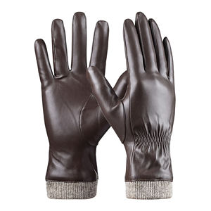 Gants tactiles en cuir beige avec détection d'aiguille, paume à grain doux, revers fendu, doublure en cachemire, doigts complets, longueur poignet - Product Image 3