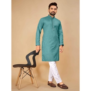 Rayon lucknowi ลำดับทำงาน kurta กับ payjama สีเขียวทะเล - Product Image 1
