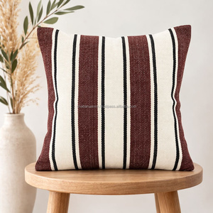 Housse de coussin tissée à la main en tissu brun naturel 20 × 20 pouces, motif rayé audacieux, coussin texturé, décoration rustique style ferme - Product Image 4